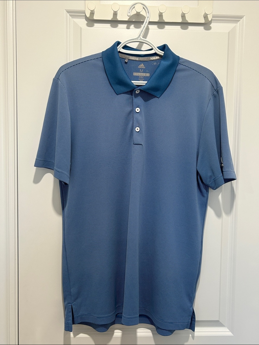 adidas Men’s Blue Striped Short-Sleeve Polo